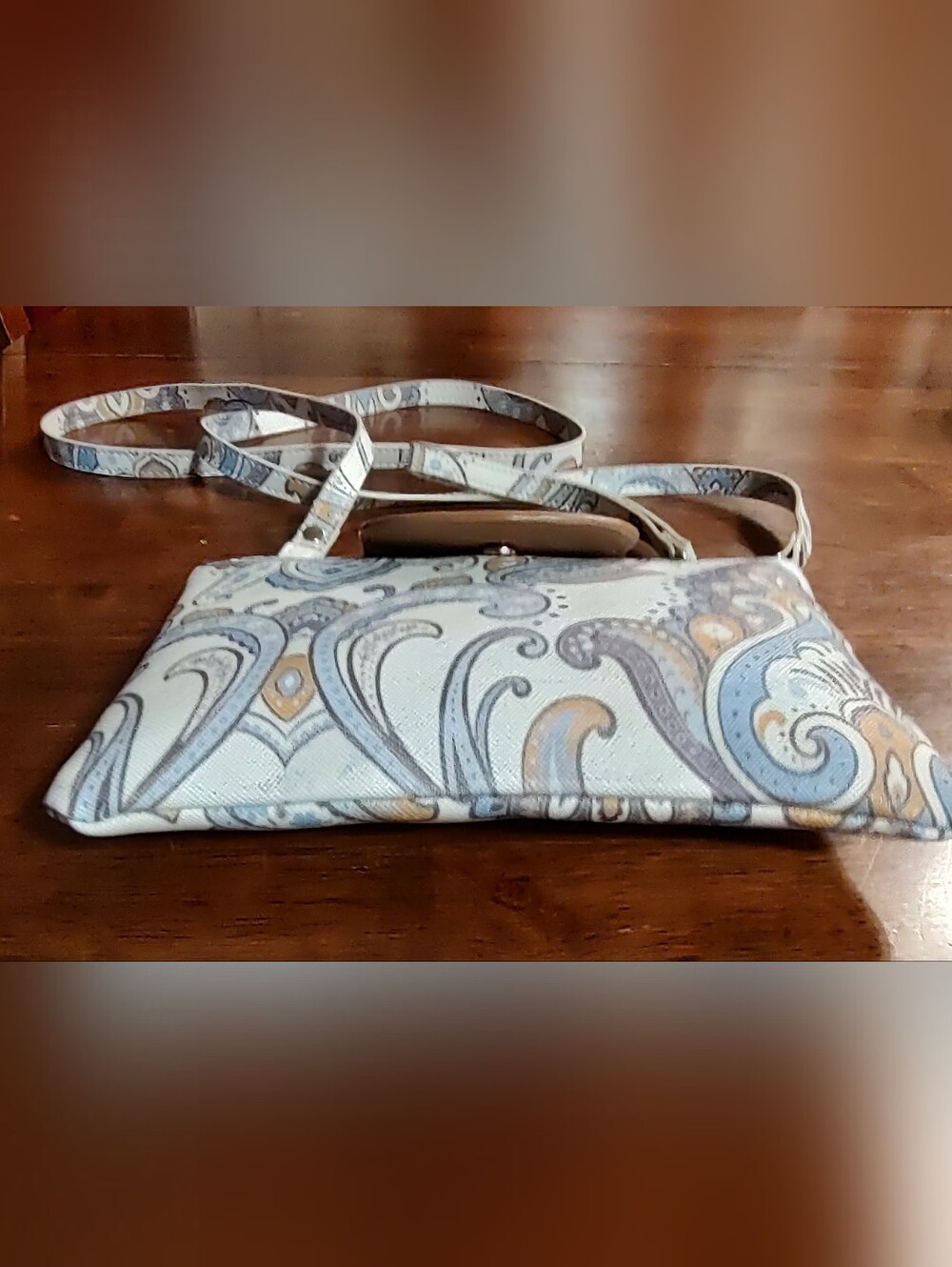 Neutral Paisley Crossbody Bag with Tan Flap - Picture 5 of 11